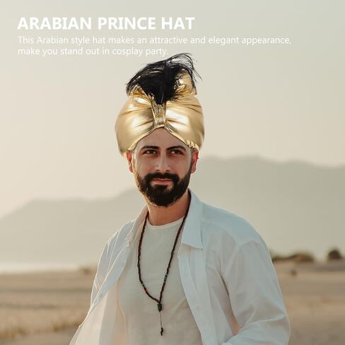 ibasenice Prince S Hat Props - Golden Arabian Costume Hat for Themed Parties Halloween and Cosplay Stylish Plume Design in Saudi Arabia