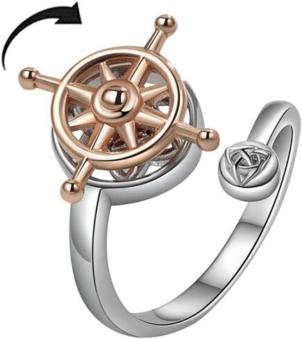 Rotating Compass Adjustable Rings Dainty Spinner Fidget Ring Stress Relieving Activity Statement Sterling Silver Plated Fashion Stacking Finger Jewelry Trendy Gift for Her Daughter Bff in Saudi Arabia