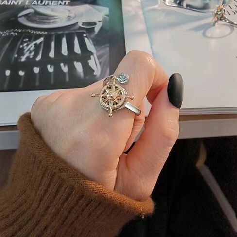 Rotating Compass Adjustable Rings Dainty Spinner Fidget Ring Stress Relieving Activity Statement Sterling Silver Plated Fashion Stacking Finger Jewelry Trendy Gift for Her Daughter Bff in Saudi Arabia