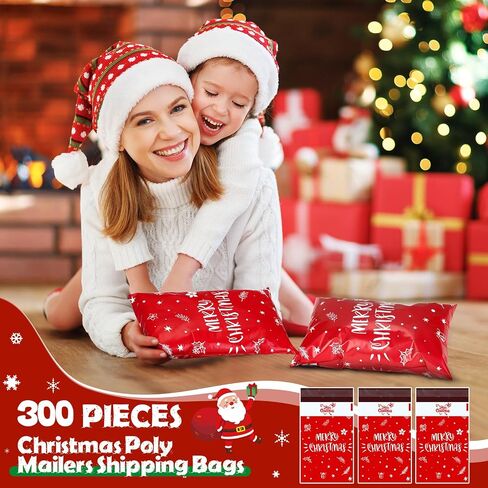 300 Pack Christmas Poly Mailers 6 x 9 Inch Self Adhesive Plastic Envelopes Shipping Bags Waterproof and Tear-proof for Candy Christmas Party Favors, 3 Colors in Saudi Arabia