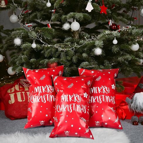 300 Pack Christmas Poly Mailers 6 x 9 Inch Self Adhesive Plastic Envelopes Shipping Bags Waterproof and Tear-proof for Candy Christmas Party Favors, 3 Colors in Saudi Arabia