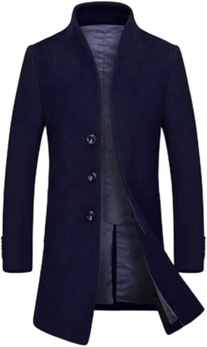 Men's Wool Blend Slim Fit Trench Coat Winter Mid Length Casual Business Jacket Solid Long Overcoat in Saudi Arabia
