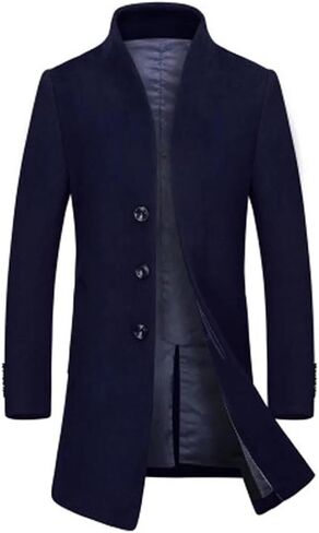 Men's Wool Blend Slim Fit Trench Coat Winter Mid Length Casual Business Jacket Solid Long Overcoat in Saudi Arabia