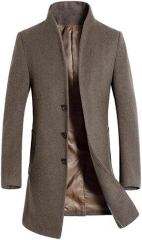 Men's Wool Blend Slim Fit Trench Coat Winter Mid Length Casual Business Jacket Solid Long Overcoat in Saudi Arabia