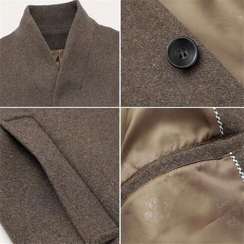 Men's Wool Blend Slim Fit Trench Coat Winter Mid Length Casual Business Jacket Solid Long Overcoat in Saudi Arabia