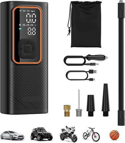 Cordless Tire Inflator Portable Air Compressor, 150 PSI Air Pump with Rechargeable Battery, Tire Pressure Gauge, 12V Car Power Adapter, Smart Air Pump for Car, Motorcycle, Bike, Ball in Saudi Arabia