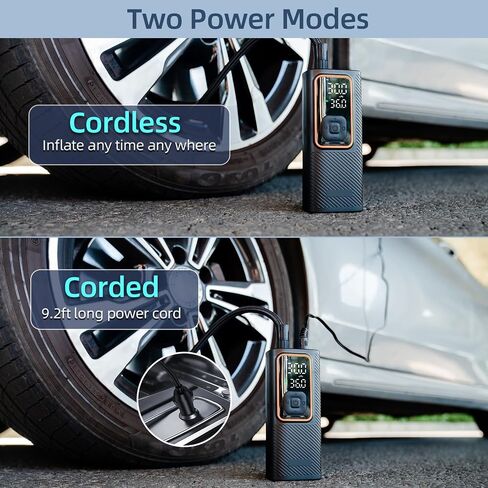 Cordless Tire Inflator Portable Air Compressor, 150 PSI Air Pump with Rechargeable Battery, Tire Pressure Gauge, 12V Car Power Adapter, Smart Air Pump for Car, Motorcycle, Bike, Ball in Saudi Arabia