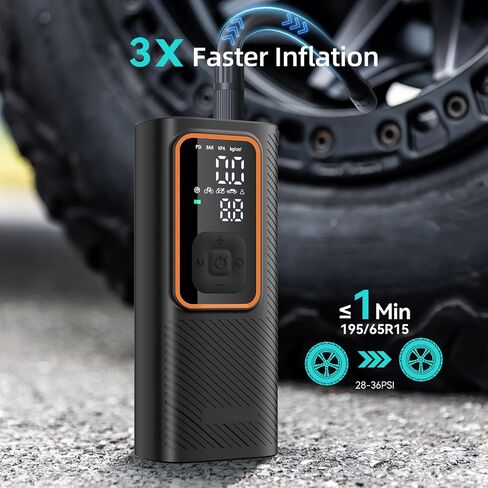 Cordless Tire Inflator Portable Air Compressor, 150 PSI Air Pump with Rechargeable Battery, Tire Pressure Gauge, 12V Car Power Adapter, Smart Air Pump for Car, Motorcycle, Bike, Ball in Saudi Arabia