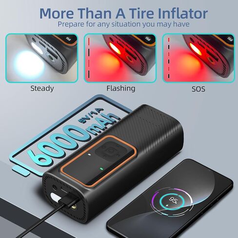 Cordless Tire Inflator Portable Air Compressor, 150 PSI Air Pump with Rechargeable Battery, Tire Pressure Gauge, 12V Car Power Adapter, Smart Air Pump for Car, Motorcycle, Bike, Ball in Saudi Arabia