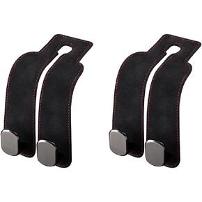 2 PCS Car Seat Headrest Hook, Suede Leather Back Seat Organizer Double Metal Hooks, Universal Headrest Hanger Convenient Vehicle Storage Hook for Purse Handbag Coats (Black) in Kuwait