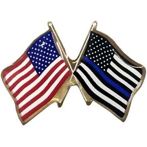 American and Thin Blue Line Flag Pin, 1 inch, Police Support Lapel Badge, Double Flag Design in Kuwait