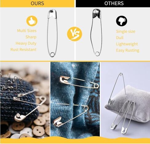 Safety Pins,153 Pcs Assorted Sizes Pins Bulk,Heavy Duty for Clothes, Sewing, Craft in Saudi Arabia