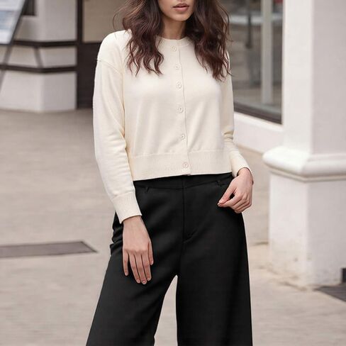 Women's Cropped Button Up Cardigan Sweater Fall Casual Crewneck Long Sleeve Cardigans Trendy Knit Tops Clothes in Saudi Arabia