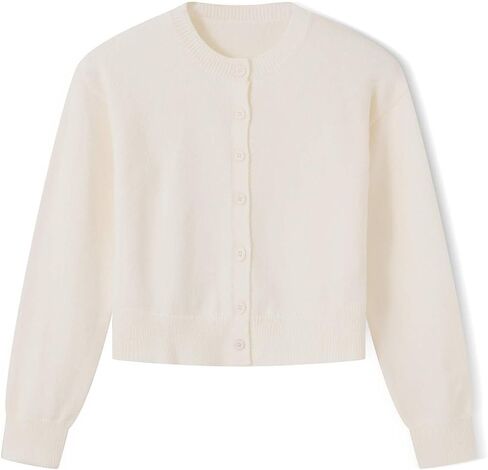 Women's Cropped Button Up Cardigan Sweater Fall Casual Crewneck Long Sleeve Cardigans Trendy Knit Tops Clothes in Saudi Arabia