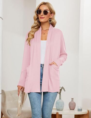 Open Front Long Sleeve Cardigan Sweaters for Women Casual Loose Lightweight Cardigans with Pockets in Saudi Arabia