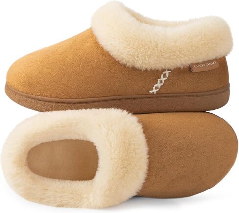 EverFoams Women's Faux Fur Bootie Slippers Ladies House Shoes with Bedroom Memory Foam and Indoor Outdoor Rubber Sole Tan, 9-10 US in Kuwait