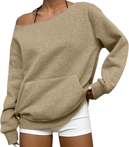 Womens Long Sleeve Off Shoulder Soft Pullover Tops Slouchy Sweatshirts Casual Solid Shirts, S-2Xl in Saudi Arabia