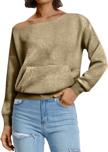 Womens Long Sleeve Off Shoulder Soft Pullover Tops Slouchy Sweatshirts Casual Solid Shirts, S-2Xl in Saudi Arabia