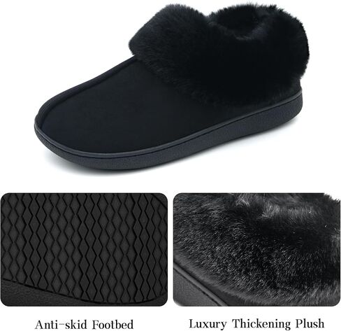 شباشب Jerzmy House للنساء، شباشب نسائية غامضة من الإسفنج الذكي من جلد الغزال مع دعم للقوس وياقة مبطنة من القطيفة، أحذية منزلية شتوية دافئة مريحة للأماكن الداخلية والخارجية in Kuwait