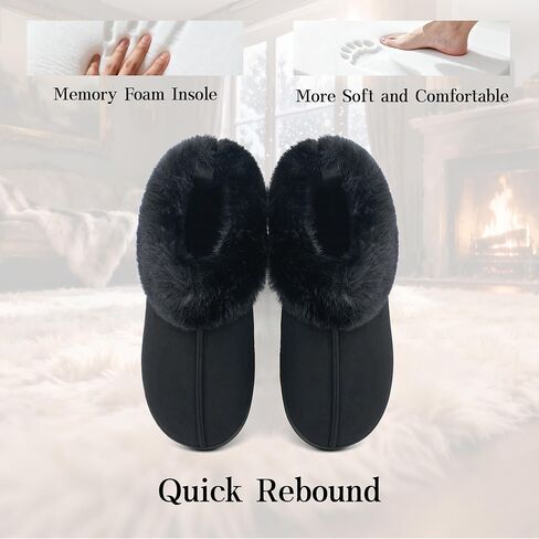 شباشب Jerzmy House للنساء، شباشب نسائية غامضة من الإسفنج الذكي من جلد الغزال مع دعم للقوس وياقة مبطنة من القطيفة، أحذية منزلية شتوية دافئة مريحة للأماكن الداخلية والخارجية in Kuwait