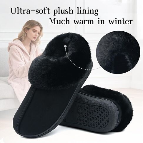 شباشب Jerzmy House للنساء، شباشب نسائية غامضة من الإسفنج الذكي من جلد الغزال مع دعم للقوس وياقة مبطنة من القطيفة، أحذية منزلية شتوية دافئة مريحة للأماكن الداخلية والخارجية in Kuwait