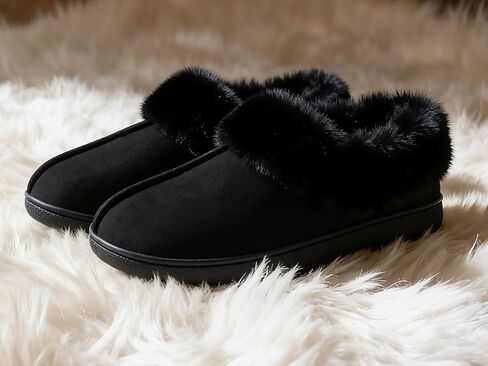 شباشب Jerzmy House للنساء، شباشب نسائية غامضة من الإسفنج الذكي من جلد الغزال مع دعم للقوس وياقة مبطنة من القطيفة، أحذية منزلية شتوية دافئة مريحة للأماكن الداخلية والخارجية in Kuwait