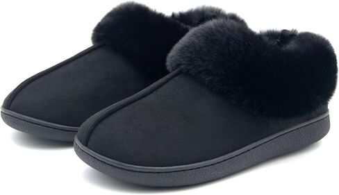 شباشب Jerzmy House للنساء، شباشب نسائية غامضة من الإسفنج الذكي من جلد الغزال مع دعم للقوس وياقة مبطنة من القطيفة، أحذية منزلية شتوية دافئة مريحة للأماكن الداخلية والخارجية in Kuwait