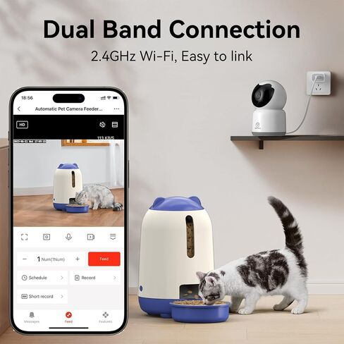 Smart Automatic Cat Feeders, Dual Power Supply Cat Food Distributor, WiFi Pet Feeder with APP Control for Remote Feeding, Moisture-proof Freshness Design, 3L Automatic Cat Feeder, Blue in Saudi Arabia
