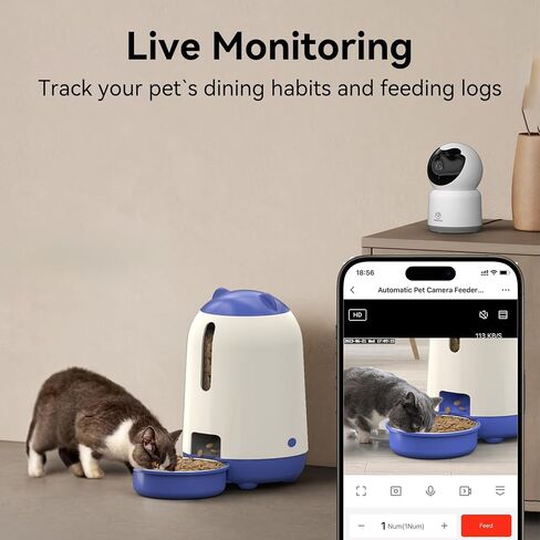 Smart Automatic Cat Feeders, Dual Power Supply Cat Food Distributor, WiFi Pet Feeder with APP Control for Remote Feeding, Moisture-proof Freshness Design, 3L Automatic Cat Feeder, Blue in Saudi Arabia