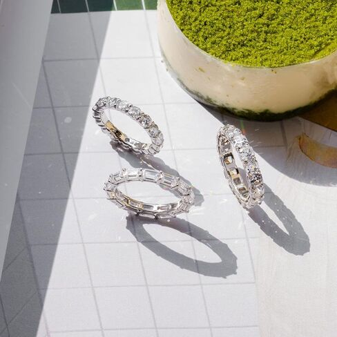 خاتم DIAMONBLISS من الفضة الإسترليني المطلية بالروديوم 4.2 قيراط 4.2 قيراط قطع باغيت من الألماس المقلد الخلود in Kuwait