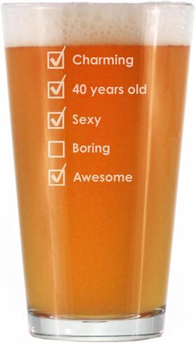 40th Birthday Checklist - Pint Glass for Beer - Funny Bday Gifts for Women and Men Turning 40-16 oz Glasses in Saudi Arabia
