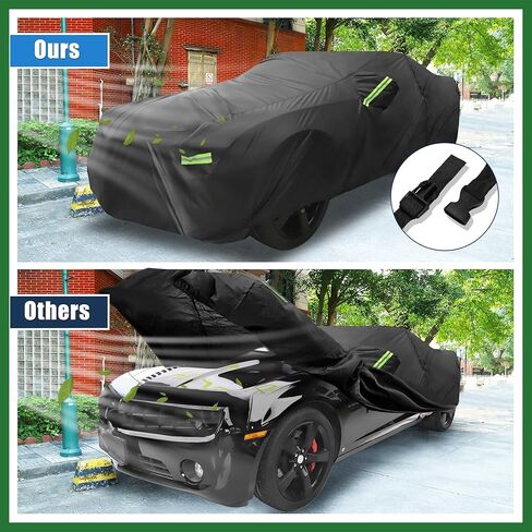 Motoforti غطاء سيارة مقاوم للماء لسيارة شيفروليه كامارو 2010-2021 210D غطاء سيارة كامل خارجي لجميع الأحوال الجوية مقاوم للرياح وحماية من المطر مع سحاب باب يدوم طويلاً in Saudi Arabia