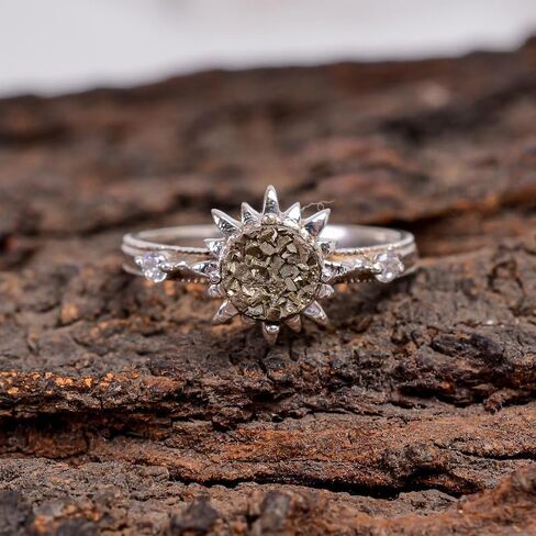 خاتم البيريت، خاتم من الفضة الإسترلينية عيار 925، خاتم بيان، مجوهرات فضية، خاتم أنيق، خاتم البيريت الخام، أحجار كريمة للنقود، مجوهرات للنساء (الولايات المتحدة 9) in Kuwait