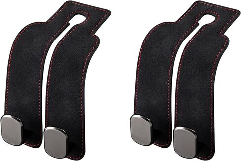 2 PCS Car Seat Headrest Hook, Suede Leather Back Seat Organizer Double Metal Hooks, Universal Headrest Hanger Convenient Vehicle Storage Hook for Purse Handbag Coats (Black) in Kuwait