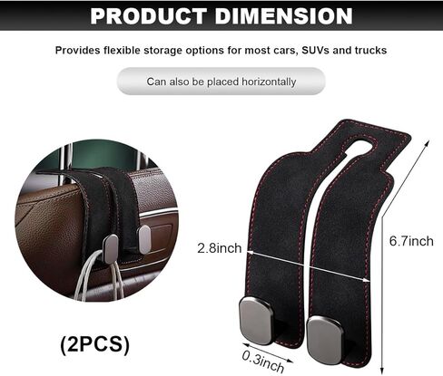 2 PCS Car Seat Headrest Hook, Suede Leather Back Seat Organizer Double Metal Hooks, Universal Headrest Hanger Convenient Vehicle Storage Hook for Purse Handbag Coats (Black) in Kuwait