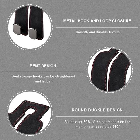 2 PCS Car Seat Headrest Hook, Suede Leather Back Seat Organizer Double Metal Hooks, Universal Headrest Hanger Convenient Vehicle Storage Hook for Purse Handbag Coats (Black) in Kuwait