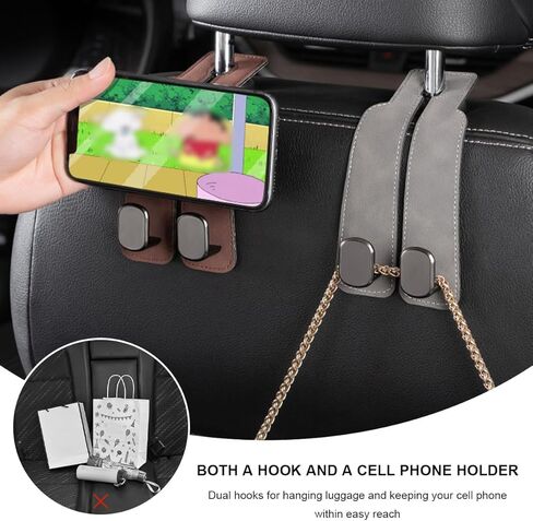 2 PCS Car Seat Headrest Hook, Suede Leather Back Seat Organizer Double Metal Hooks, Universal Headrest Hanger Convenient Vehicle Storage Hook for Purse Handbag Coats (Black) in Kuwait