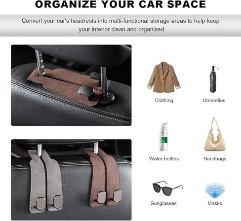 2 PCS Car Seat Headrest Hook, Suede Leather Back Seat Organizer Double Metal Hooks, Universal Headrest Hanger Convenient Vehicle Storage Hook for Purse Handbag Coats (Black) in Kuwait