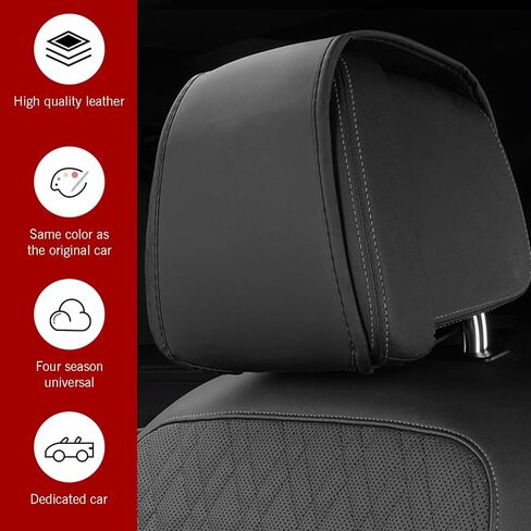 Leather Headrest Cover, Dust-proof and Scratch-proof Headrest Protective Cover with Storage Pocket for Cell Phone Keys and Coins, Removable Velcro Head Rest Cover for Most Cars (Red) in Saudi Arabia
