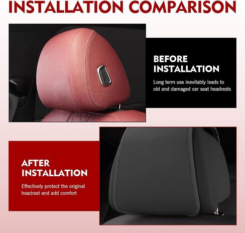 Leather Headrest Cover, Dust-proof and Scratch-proof Headrest Protective Cover with Storage Pocket for Cell Phone Keys and Coins, Removable Velcro Head Rest Cover for Most Cars (Red) in Saudi Arabia