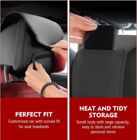 Leather Headrest Cover, Dust-proof and Scratch-proof Headrest Protective Cover with Storage Pocket for Cell Phone Keys and Coins, Removable Velcro Head Rest Cover for Most Cars (Red) in Saudi Arabia