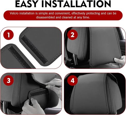 Leather Headrest Cover, Dust-proof and Scratch-proof Headrest Protective Cover with Storage Pocket for Cell Phone Keys and Coins, Removable Velcro Head Rest Cover for Most Cars (Red) in Saudi Arabia