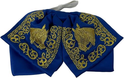 Traditional Mexican Mariachi Bow Tie, solid Teen blue with horse gold embroiderey color tie in Saudi Arabia