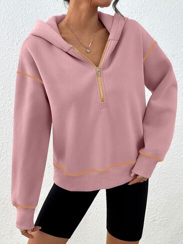 Trendy Queen Half Zip Pullover Hoodies for Women Y2k Cute Cropped Sweatshirts Jackets Fall Fashion 2025 Outfits Clothing in Saudi Arabia