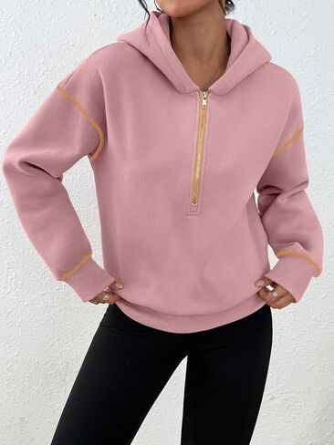 Trendy Queen Half Zip Pullover Hoodies for Women Y2k Cute Cropped Sweatshirts Jackets Fall Fashion 2025 Outfits Clothing in Saudi Arabia