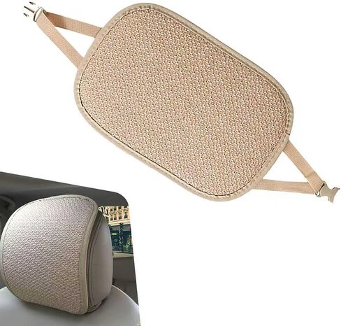2 PCS Car Seat Headrest Protective Cover, Sweat Absorbent Breathable Linen Microfiber Leather Soft Skin Friendly Headrest Cover, Four Seasons, Elastic Band Snap Mounting Fittings (Beige) in Saudi Arabia