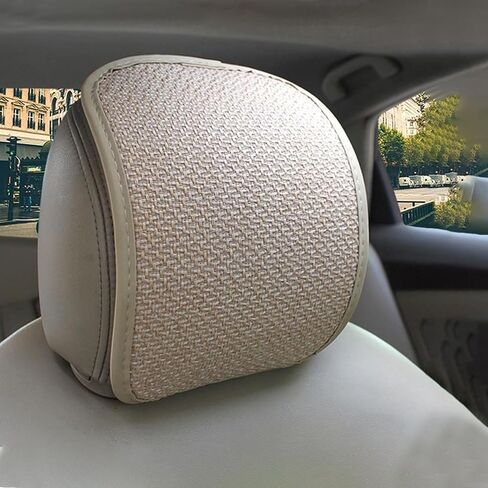 2 PCS Car Seat Headrest Protective Cover, Sweat Absorbent Breathable Linen Microfiber Leather Soft Skin Friendly Headrest Cover, Four Seasons, Elastic Band Snap Mounting Fittings (Beige) in Saudi Arabia