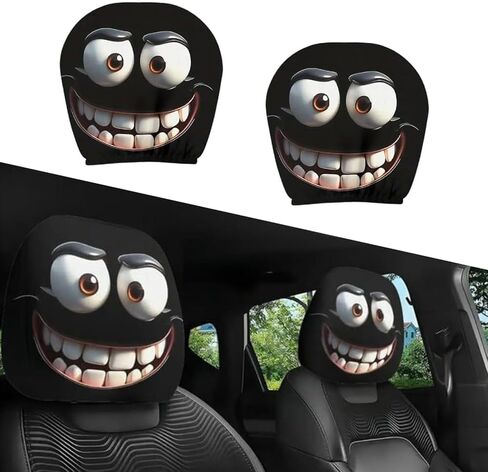 2PCS Funny Cartoon Car Headrest Covers,Cute Funny Cartoon Eyes Car Headrest Covers Car Seat Head Rest Protector Spooky Cars Seat Covers Slipcover for Cars Vans Trucks for Halloween Christmas (1 Pair) in Saudi Arabia