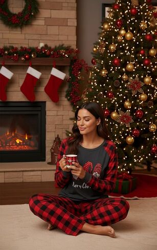 المرأة عيد الميلاد منامة مجموعات لطيف جنوم الجرافيك كم طويل منقوشة قميص وسروال بيجامة عيد الميلاد المتسكعون مجموعة S-XXL in Kuwait