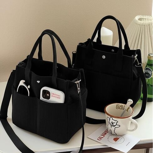 Joria Stylish Corduroy Tote Bag with Multiple Pockets and Detachable Strap – Perfect for Work, Travel, and Everyday Use in Saudi Arabia